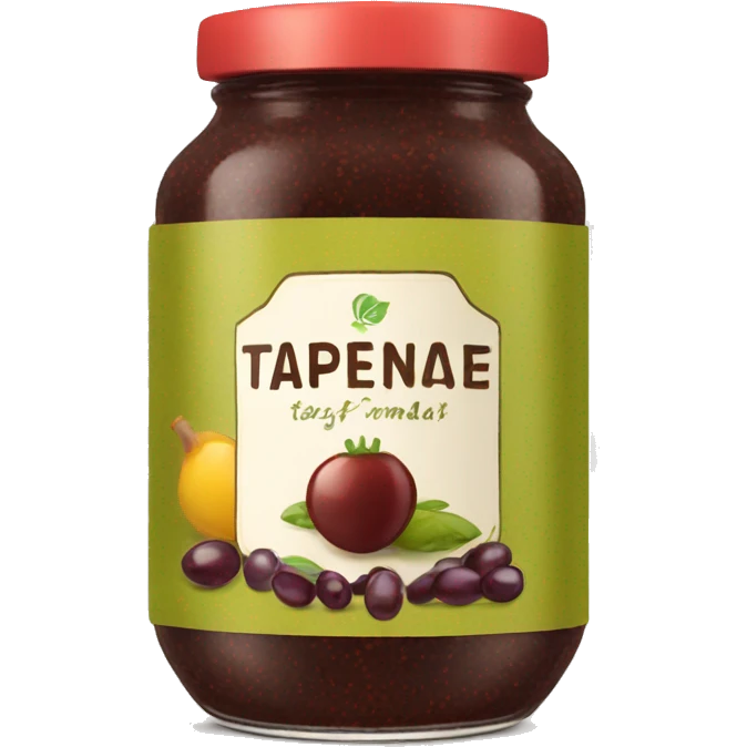 a jar of tapenade with an olive on the label emoji