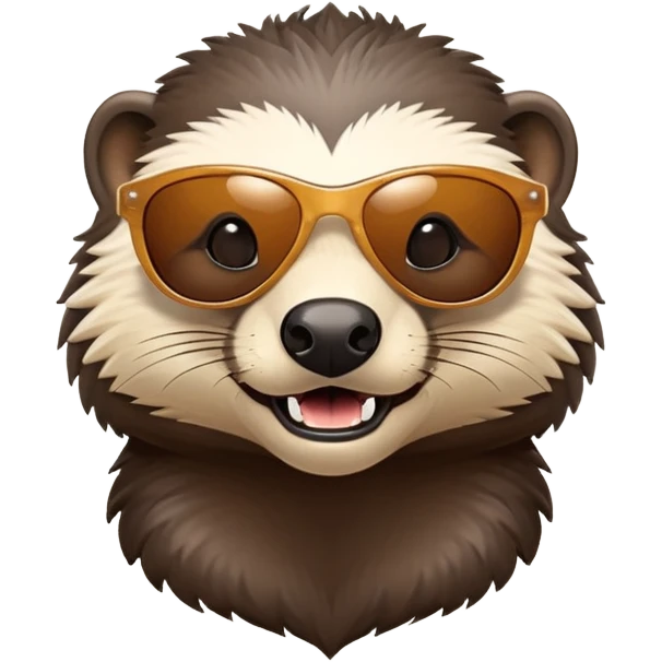 friendly anthropomorphised honey badger head wearing sunglasses, different expression emoji