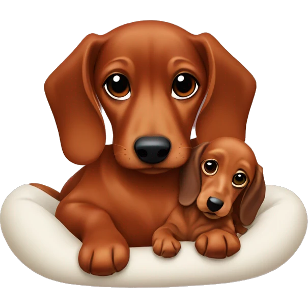Red dachshund cuddling with baby emoji