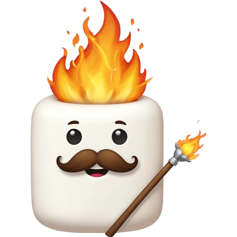 marshmallow on fire with mustache, just marshmallow emoji
