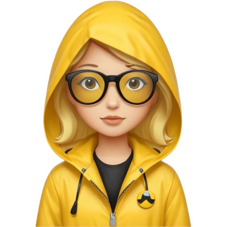 girl in yellow raincoat meme with black sunglasses emoji