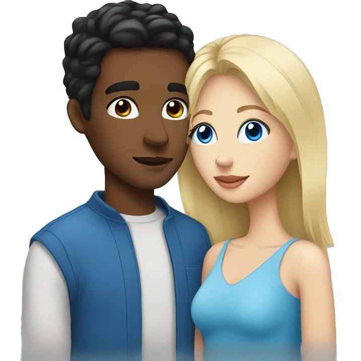 Blond woman with blue eyes kiss man with black hair and blue eyes emoji