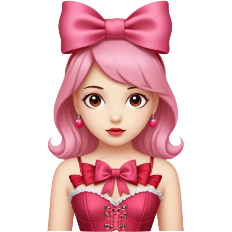 Girl with red bow on her head and pink corset emoji