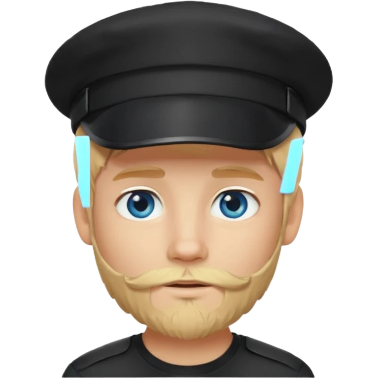 Ragazzo biondo con occhi azzurri e con barbetta bionda e cappello nero con visiera emoji