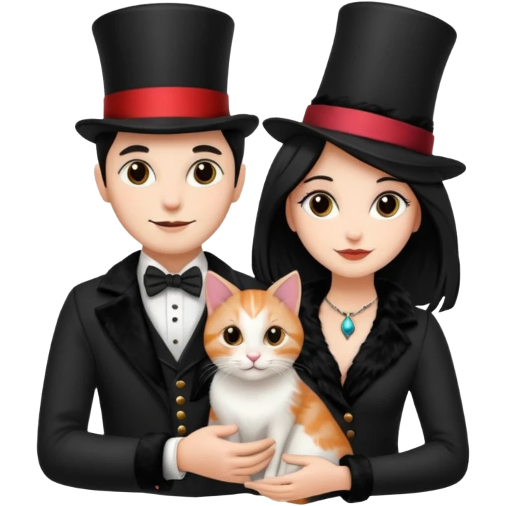 magician couple and their pet cat emoji