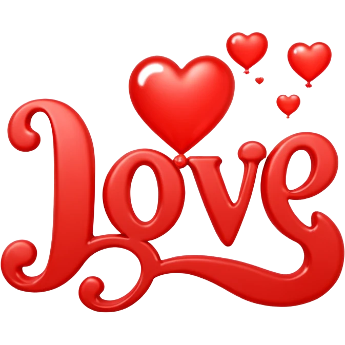 Red typography bubble lettering, the word "love", isolated, rendering  emoji