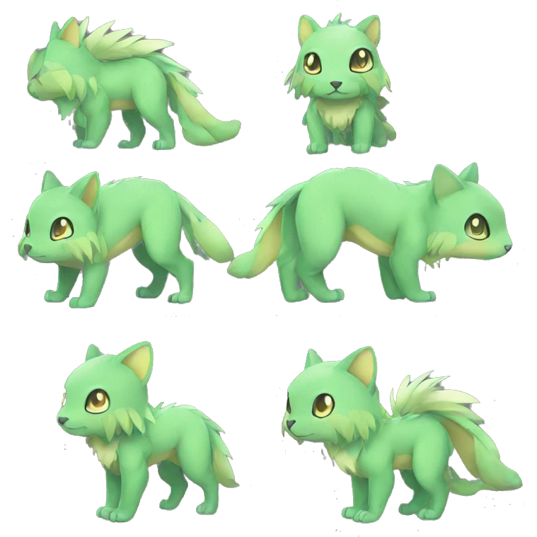 Cute cool green animal hybrid Fakemon full body emoji