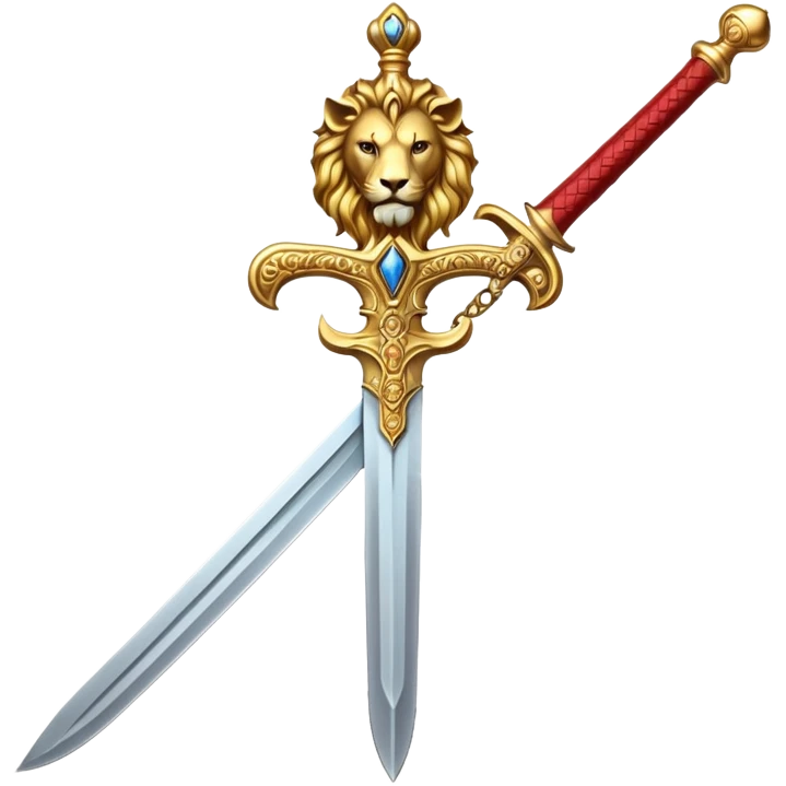 rhindon gold sword with red handle and gold lion on the end of the handle emoji