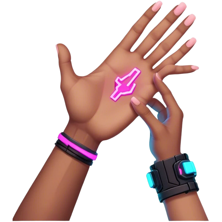 Neon cyberpunk style 
male hand holding female emoji