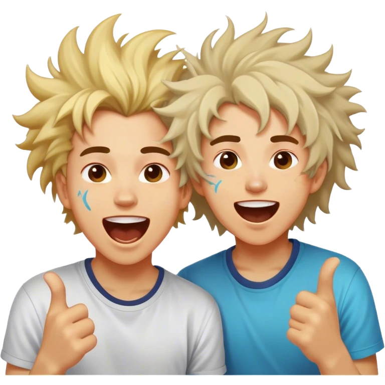 Two crazy people with wild expressions, one with messy hair and an energetic vibe, while the other laughs uncontrollably, both showing a chaotic yet fun energy emoji
