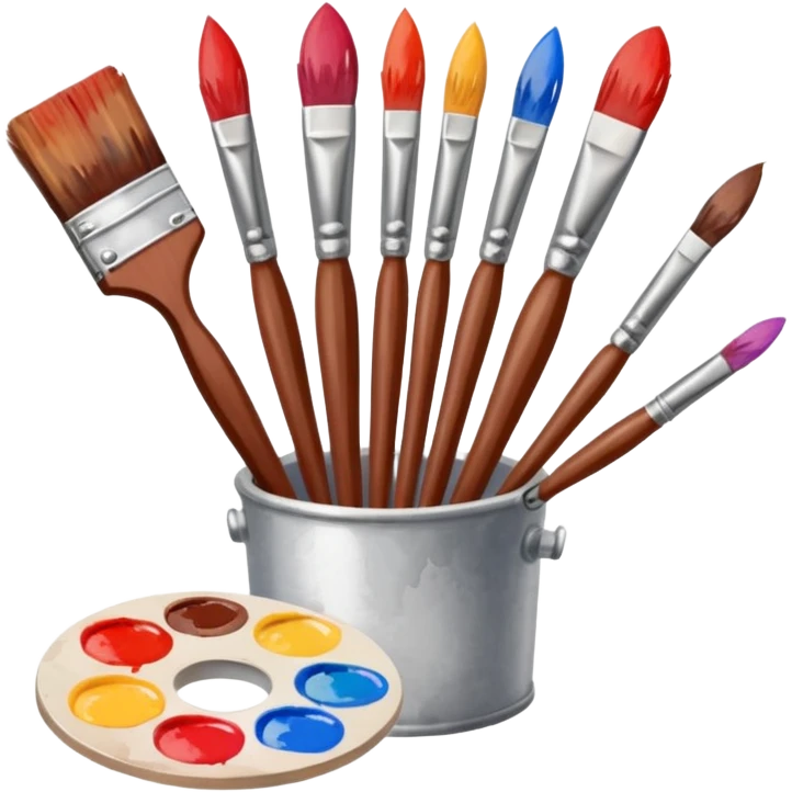 STICKER PINCEAUX ROUGE ET BRUN AVEC PALETTE DE PEINTURE ET TACHE DE PEINTURE emoji