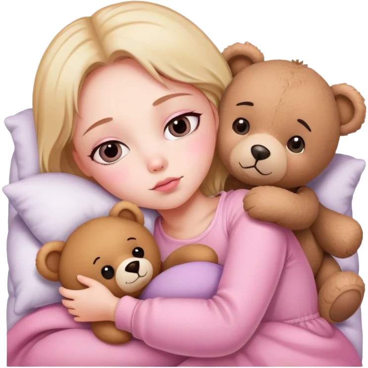 A big eyed girl is sleeping with a teddy bear in her arms Pink series emoji