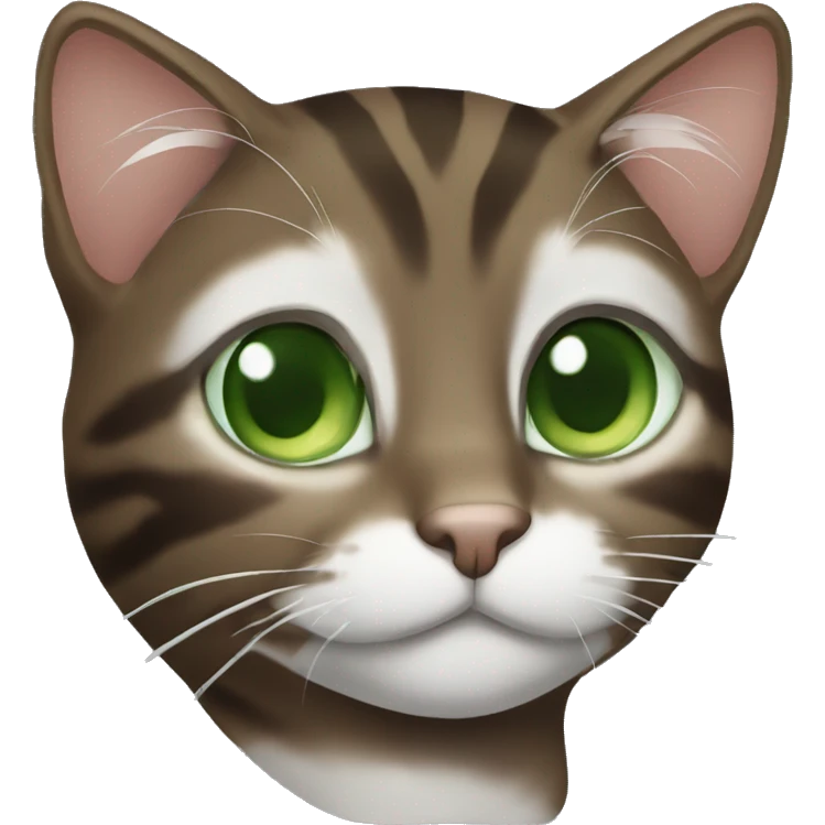 Dark brown tabby cat with Green eyes and white neck emoji