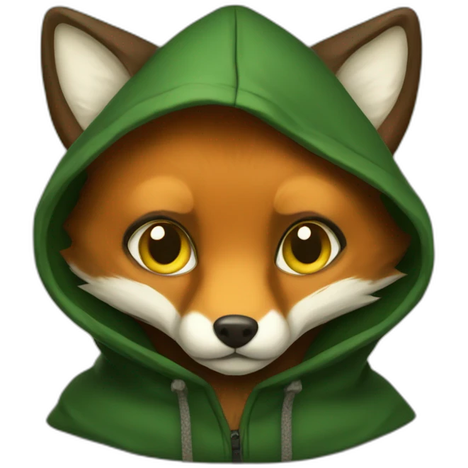 brown small fox with yellow eyes and a dark green hood emoji