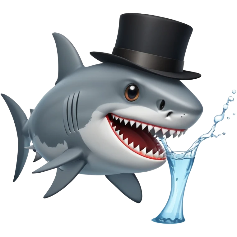 A shark wearing a top hat that’s eating water because he lives in the water ￼ emoji