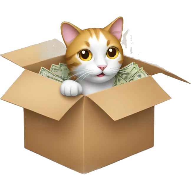 Cat in box with money emoji