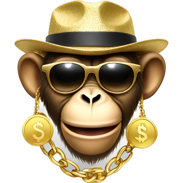 Monkey with gold chain, hat, and sunglasses holding money emoji