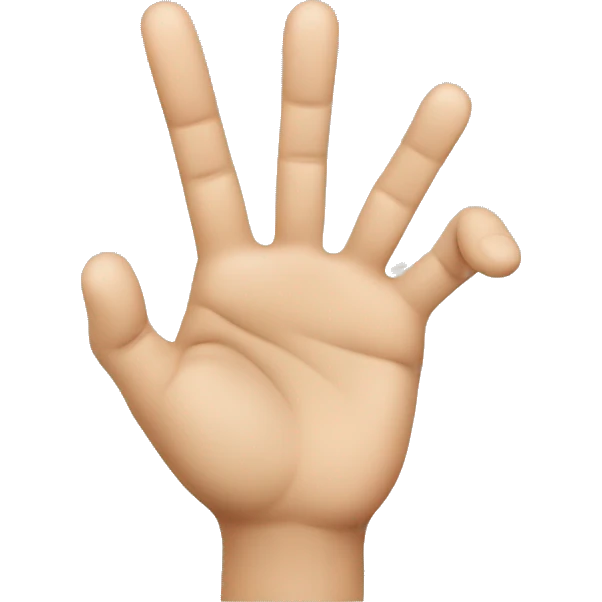 a hand with 3 fingers up, the thumb, pointing finger and middle finger are all up emoji