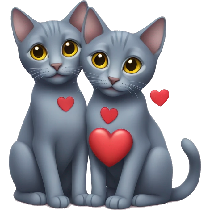 Two russian Blue cats with Heart  emoji