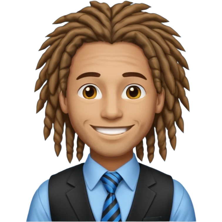 man in vest with blue tie, dreadlock hair emoji