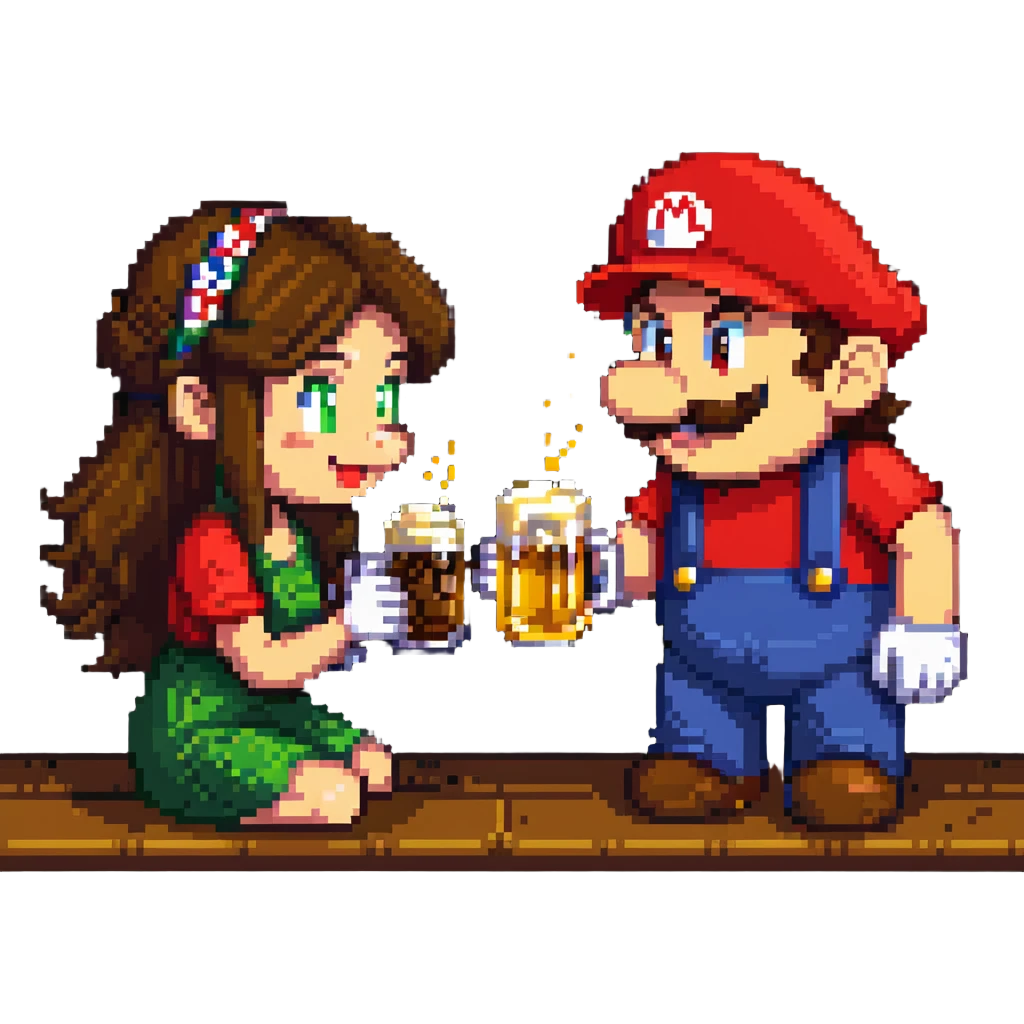 mario drinking beer with thai lady emoji
