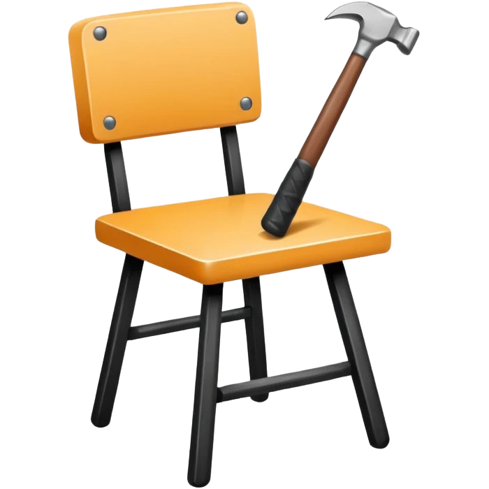 Minimalistic flat vector icon, iOS style, thin black contour on white background. Chair with hammer and paintbrush. No text, no shadows emoji