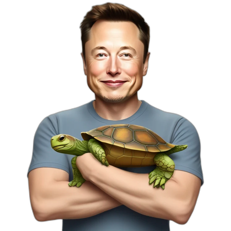 Elon Musk qui caresse une tortue emoji