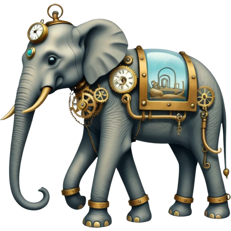 solarpunk steam-punk - surreal elephants from Salvador Dali's paintings in a dreamscape emoji