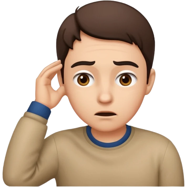 Person leaning forward with one hand behind their ear, eyebrows raised, confused face, as if saying "What? emoji