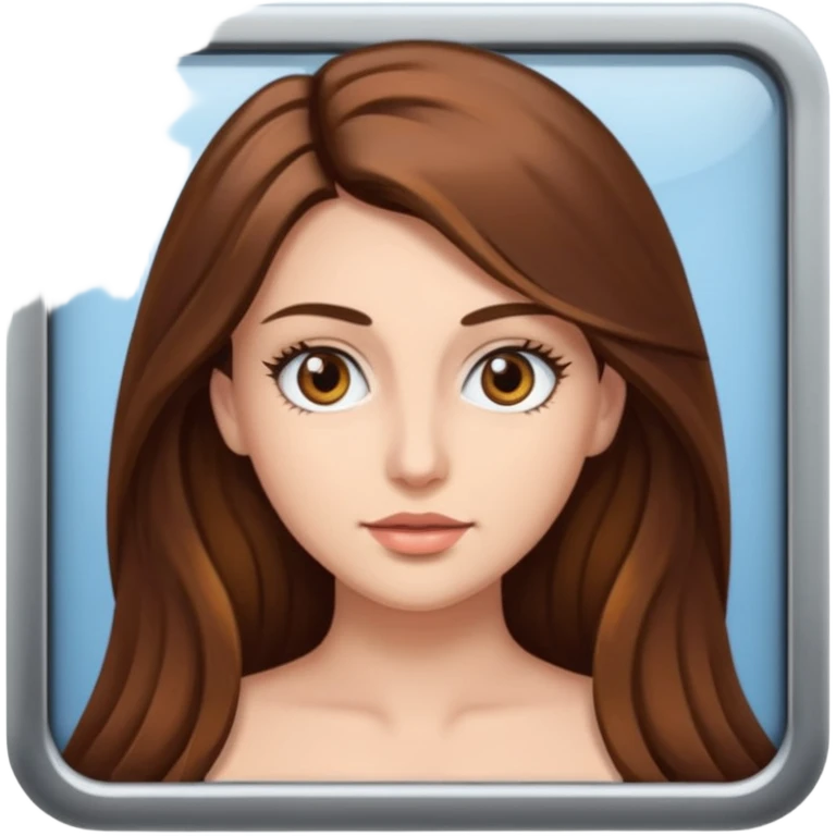 девушка с длинными коричневыми волосами, белой кожей, густыми ресницами и карими глазами с сиськами в экране emoji