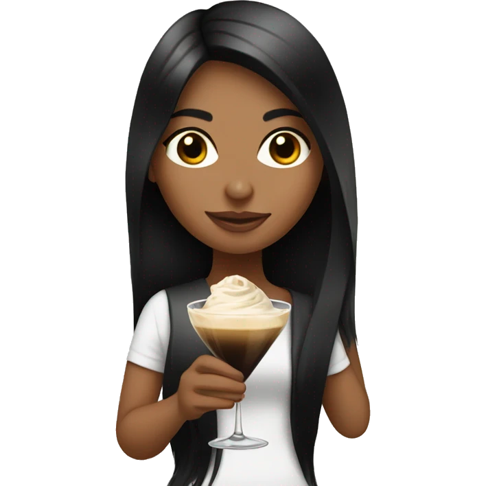 Girl with long black hair holding an espresso martini emoji