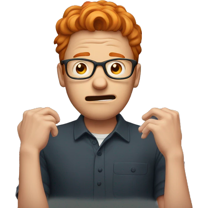 man with ginger hair and glasses visibly scared hands over face emoji