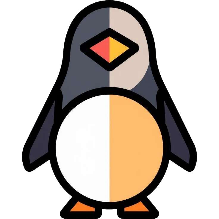 penguin icon constructed entirely from circles and triangles, geometric minimalist design emoji
