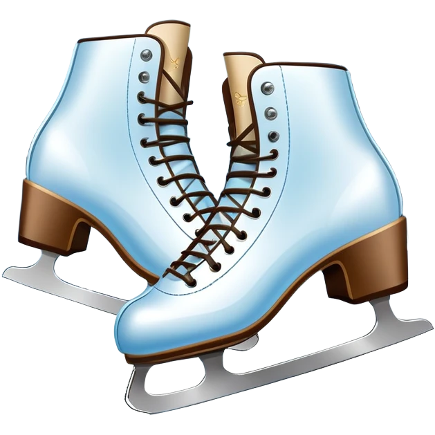 An icon showing In the background, twinkling lights, winter trees, and cheering spectators create a festive atmosphere. a pair of elegant ice skates gliding across a smooth, frozen rink with snowflakes in the air. Transparent background highlights the grace and charm of ice skating. emoji
