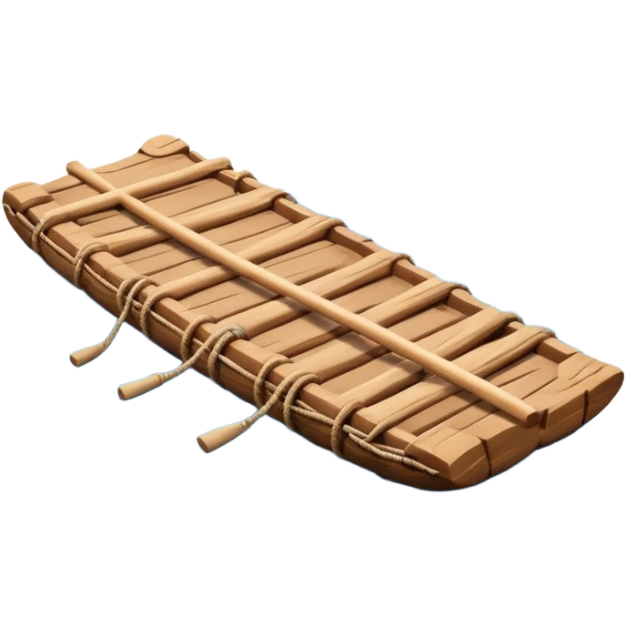 showing a simple wooden raft floating on calm blue water — made of several brown logs tied together with rope — gentle ripples around it — bright, cheerful lighting and soft shadows — minimalist, clean emoji design emoji