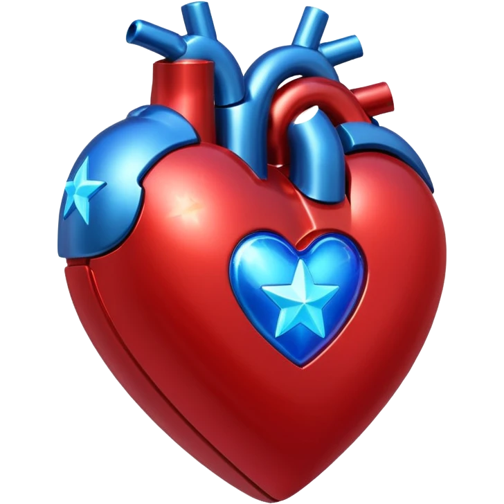 A sci-fi red 3D heart with a bright blue star inside emoji