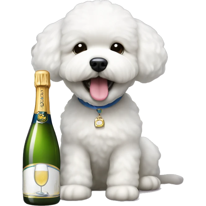 Bichon dog with a bottle of Champagner  emoji