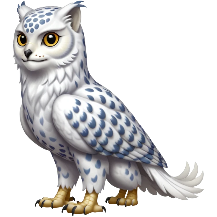 Realistic wild natural elegant pretty beautiful handsome shiny colorful furry 4-legged digitigrade snow-leopard-snowy-owl-gryphon-griffin-albino-lion-fusion-hybrid-fursona-furry-animal-creature, full body, hyper-realism, long tufted tail emoji