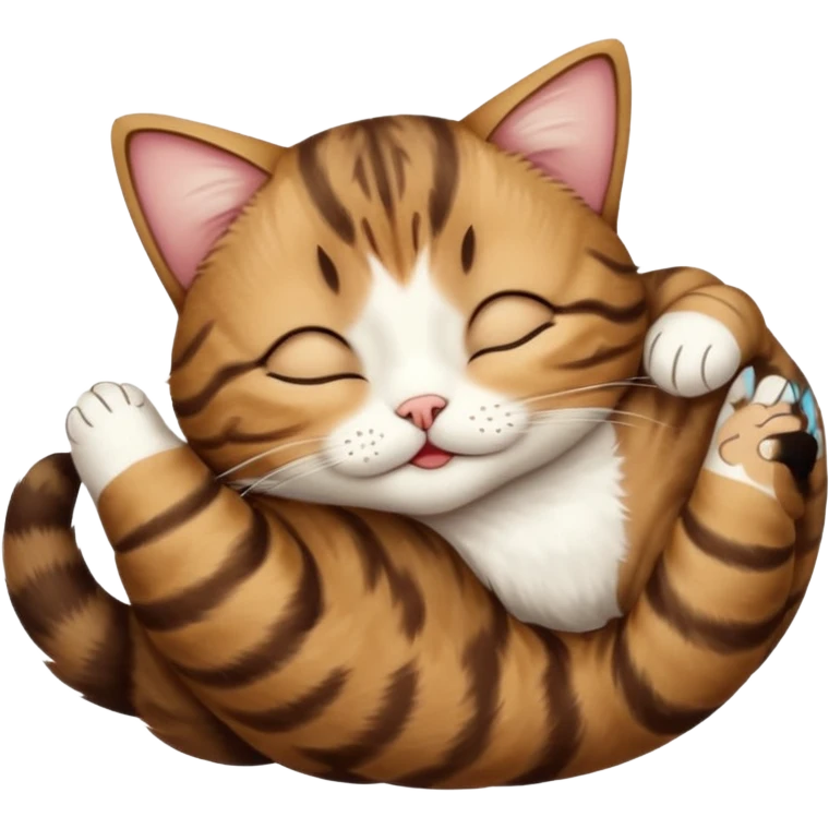 dark brown tabby and white cat upside down with eyes closed emoji