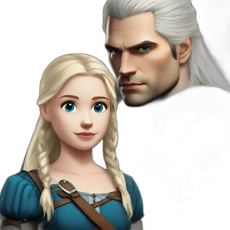 the witcher henry cavill with blonde small girl with blue eyes emoji