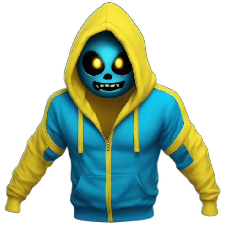 banana dominus hoodie with yello blue scary demon eyes emoji