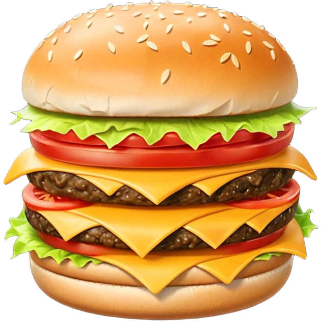 short, single patty cheeseburger with classic toppings emoji
