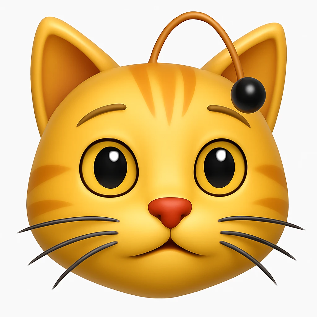 Make a cat face emoji that looks exactly like the reference image, in iOS emoji style. 3D, shiny, smooth gradients, soft shadows, realistic cat face, classic emoji look. Add a subtle highlight to the fur. emoji