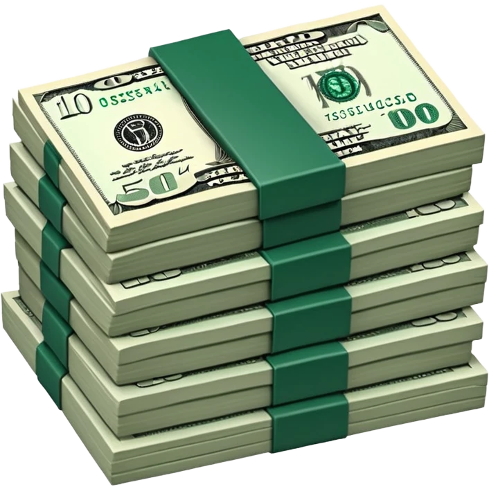 stack of white US dollar bills with dark green elements, modern minimalist style emoji