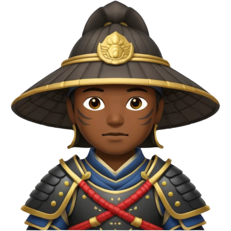 Samurais in Hat, Warrior in armor holding wide hat emoji