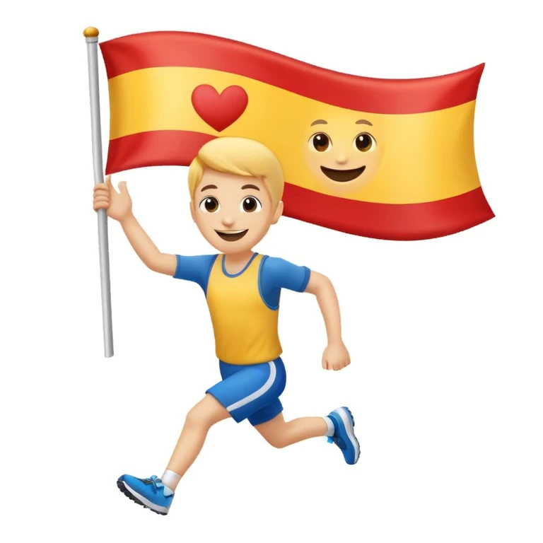 happy runner waving a flag that says 'emojiland' emoji