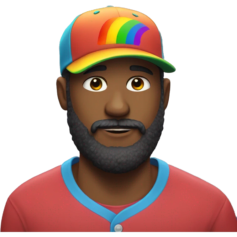 a guy with a beard and a rainbow baseball cap on emoji