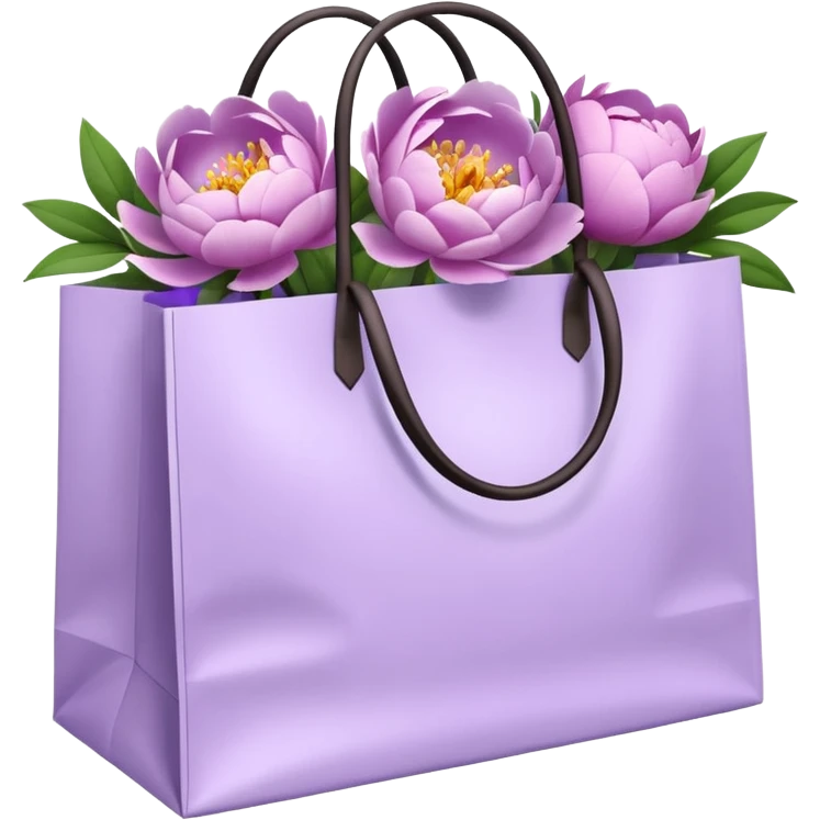 Realistic white shopping bag with lilac peonies in it emoji