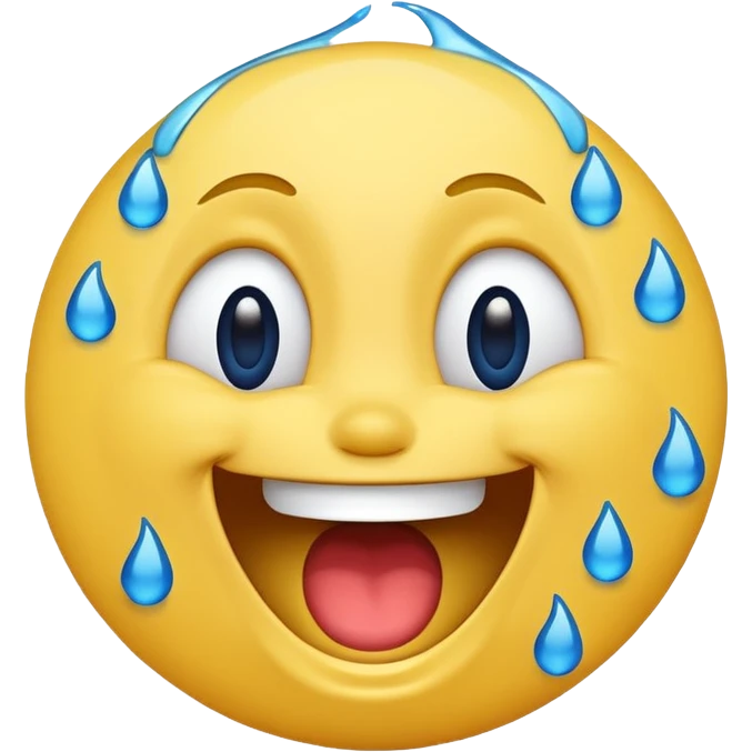 Emoji, yellow round laughing hysterically face, with blue tears of joy on it.  emoji