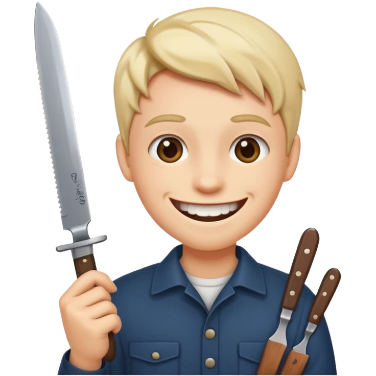 L'émoji : 😁 mais qui tien un couteau dans sa main emoji